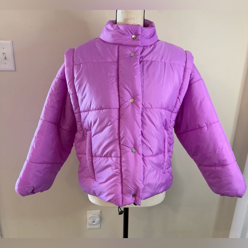 Culture Couture pink puffer coat with removable sleeves converts to a vest SZ SM